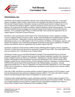 CV for Neil Broom Expert Witness in Cell Phone Forensics Investigations in Orange County California